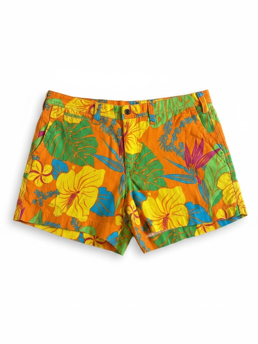 Polo Ralph Lauren Shorts Womens 14 Orange Tropical Floral Linenโ Blend NWT Beach